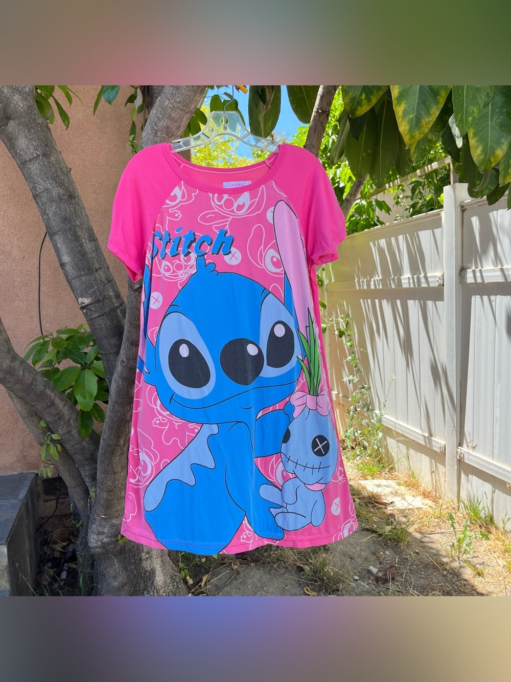 KaiMeiYiShi Stitch Graphic Oversized Pink Sleep Mini Dress.